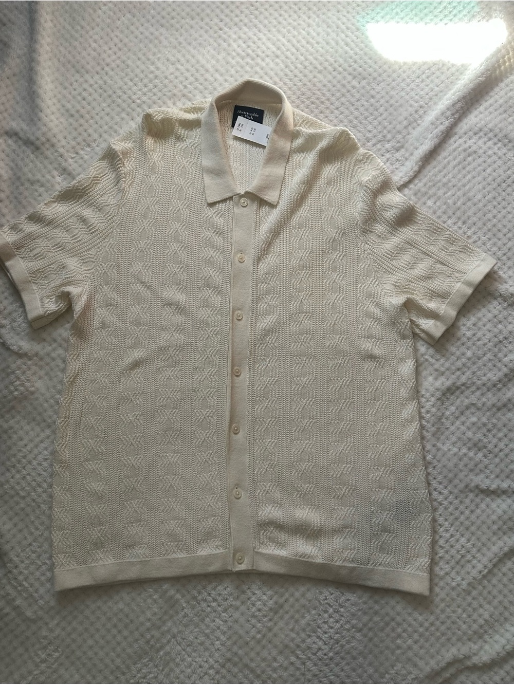 Abercrombie & Fitch Cream Short-Sleeve Knit Button-Down Shirt